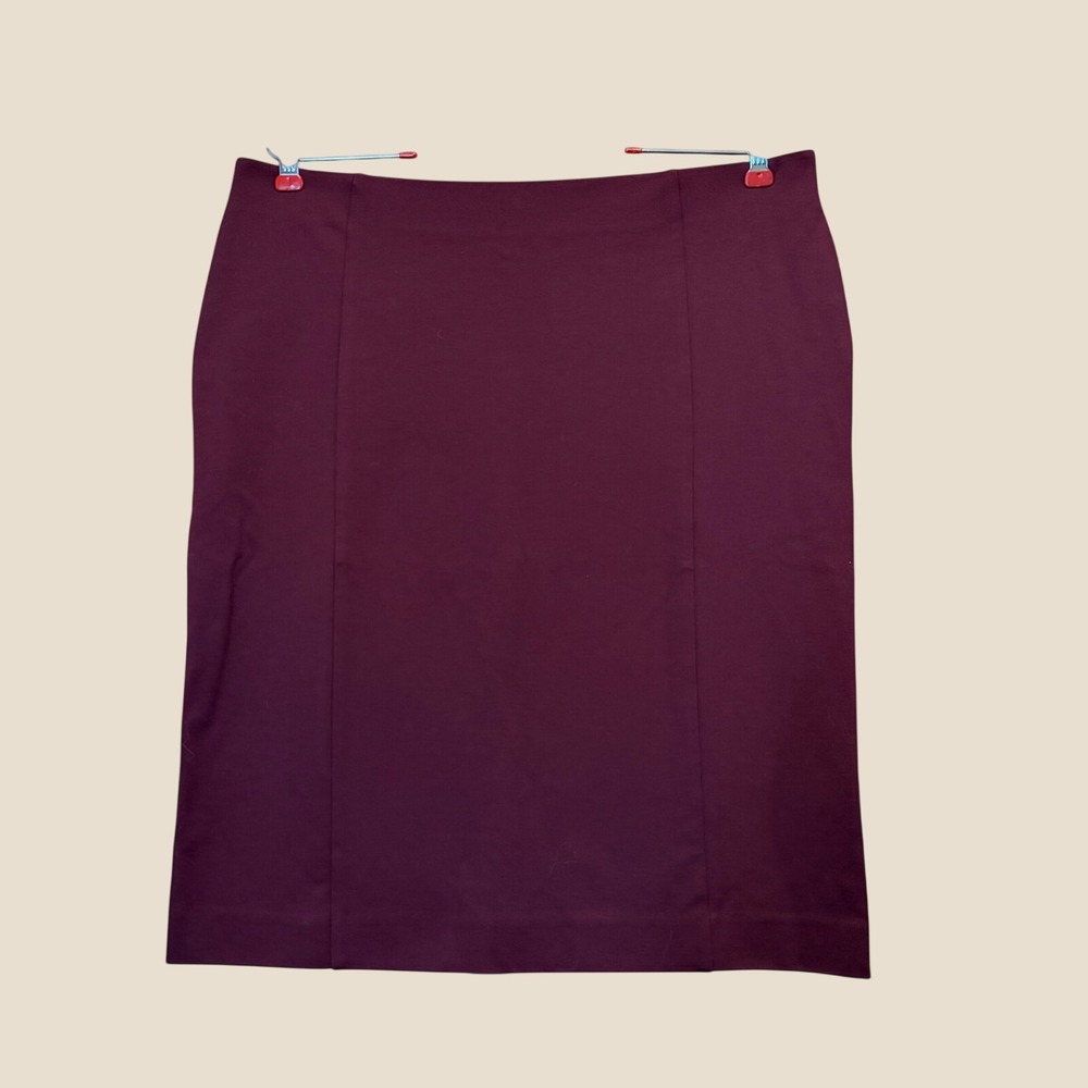 Ann Taylor Factory Pencil Skirt Large Burgundy Yoked Back Professional Preppy